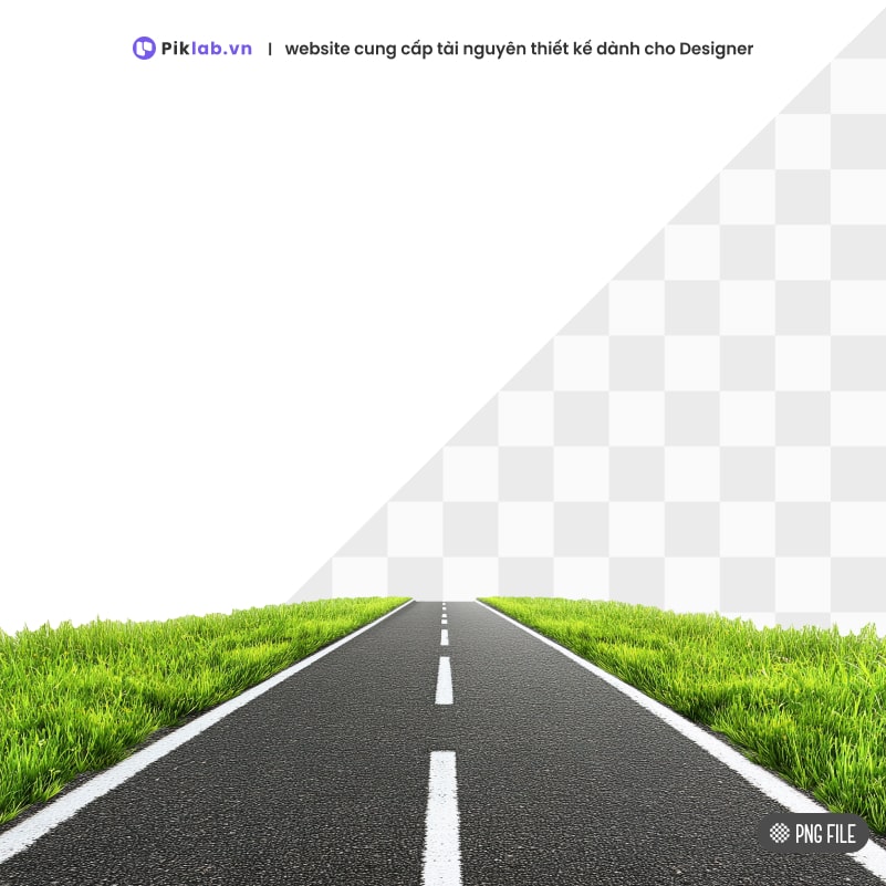 Design resource roadways through fresh green grass abstract 3d road isolated on transparent background PNG con đường